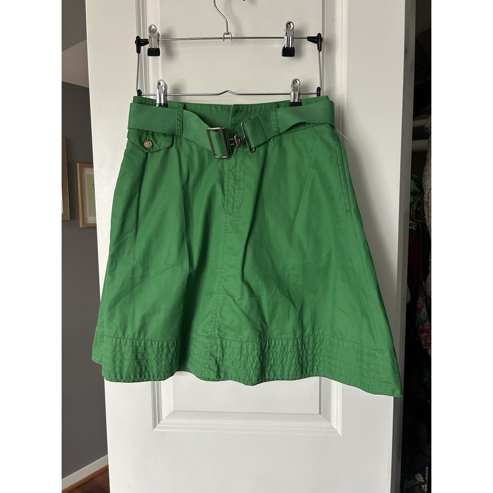 Ralph Lauren Womens Vintage Flare Belted Green Skirt Size 6 100% Cotton